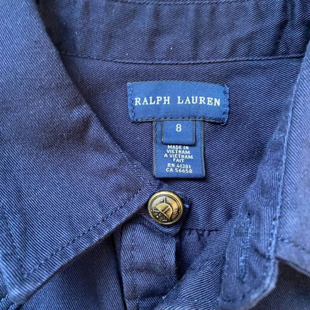 Ralph Lauren Girl Dress Size 8 Navy Button Front Above Knee Long Sleeve School
